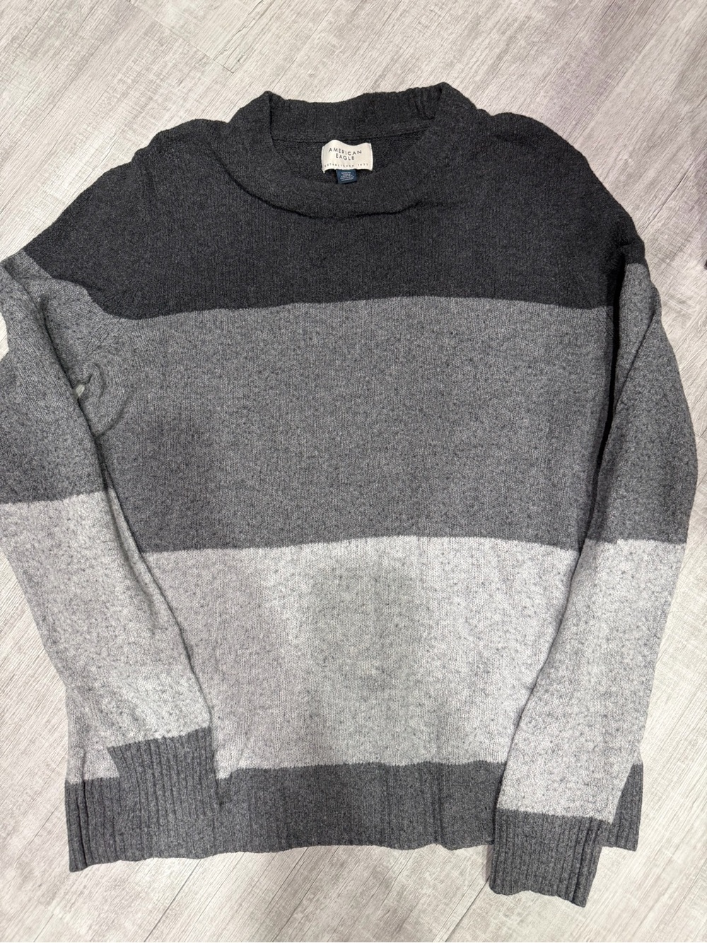 American Eagle Outfitters Gray Striped Crewneck Sweater